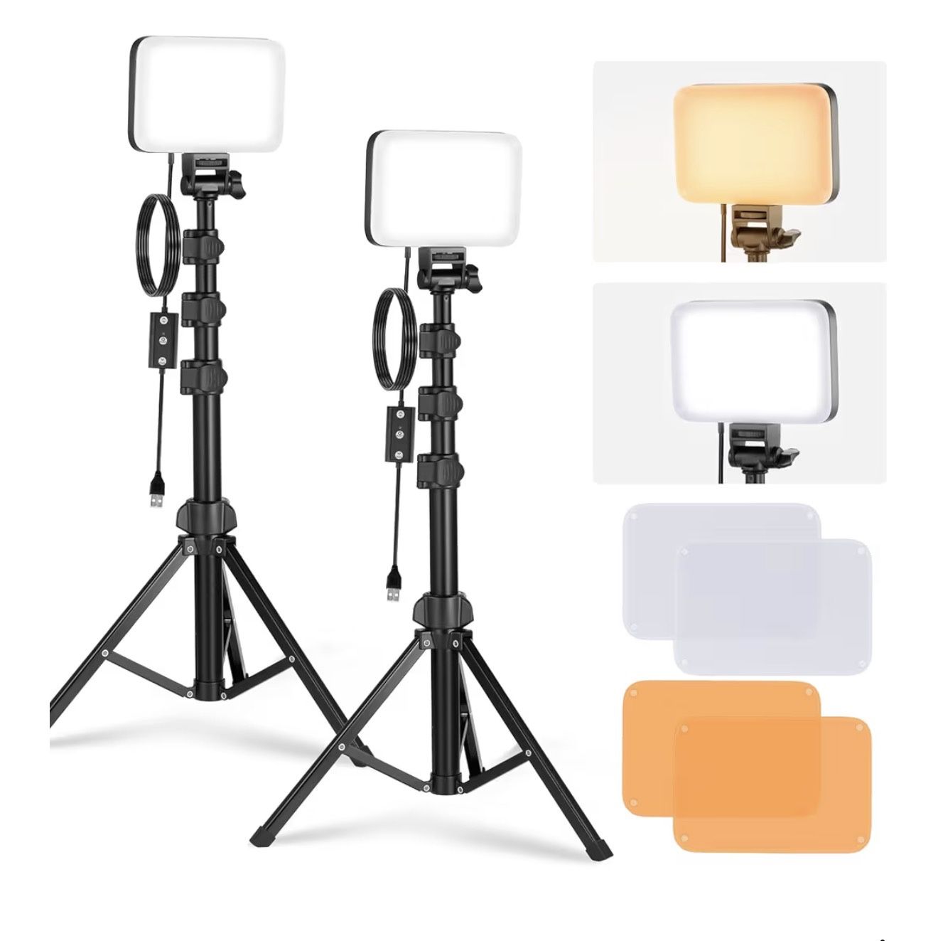 LED Video Light, 2 Pack Studio Panel Key Lighting Kit with Tripod Stands & Filters, Bi Color Dimmable Portable 3200~5600K CRI95 750lux for Photography
