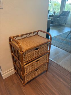 Vintage bohemian rattan & wicker chest of drawers