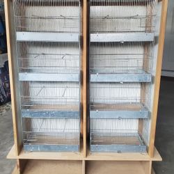 2 Four Stack Cages + Wooden Encasing On Caster Wheels 