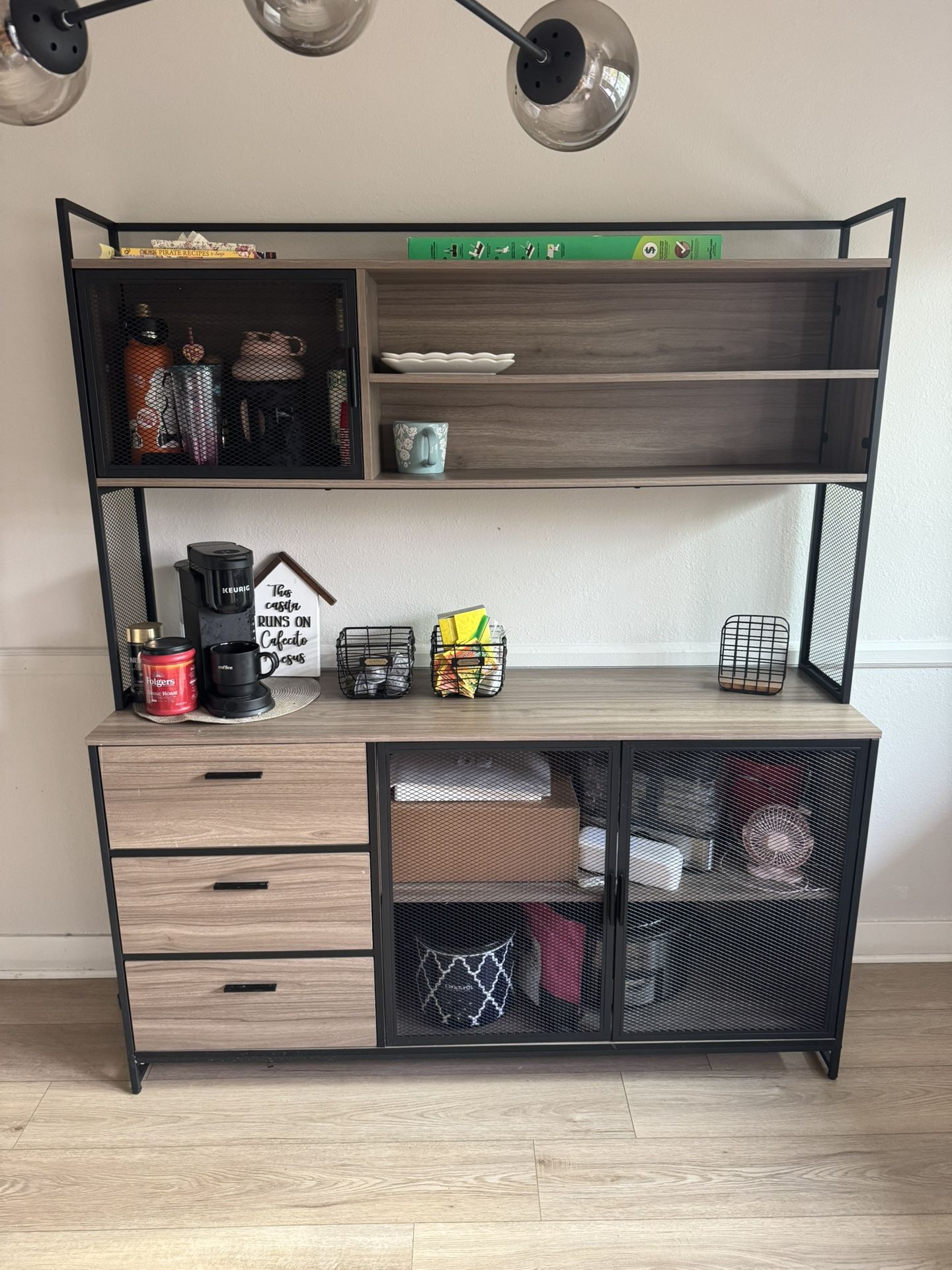 Industrial Coffee Bar / Kitchen Hutch with Storage