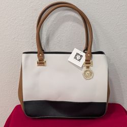 Anne Klein Tote Bag white, black, and brown with gold-tone hardware Large