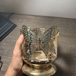 Bath & Body Works GOLD BUTTERFLY 3-Wick Candle Holder Pedestal Sleeve New