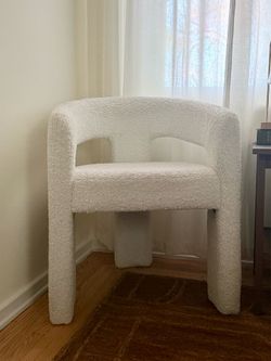 White Bouclé accent side dining desk chair
