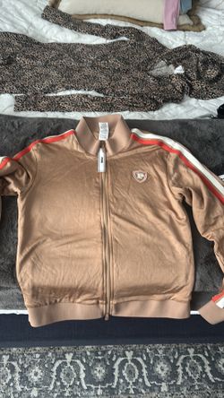 Victoria’s Secret PINK brown track jacket with red and white stripe down the sleeve zip up