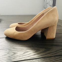 Tan Suede Square Heeled Shoes  