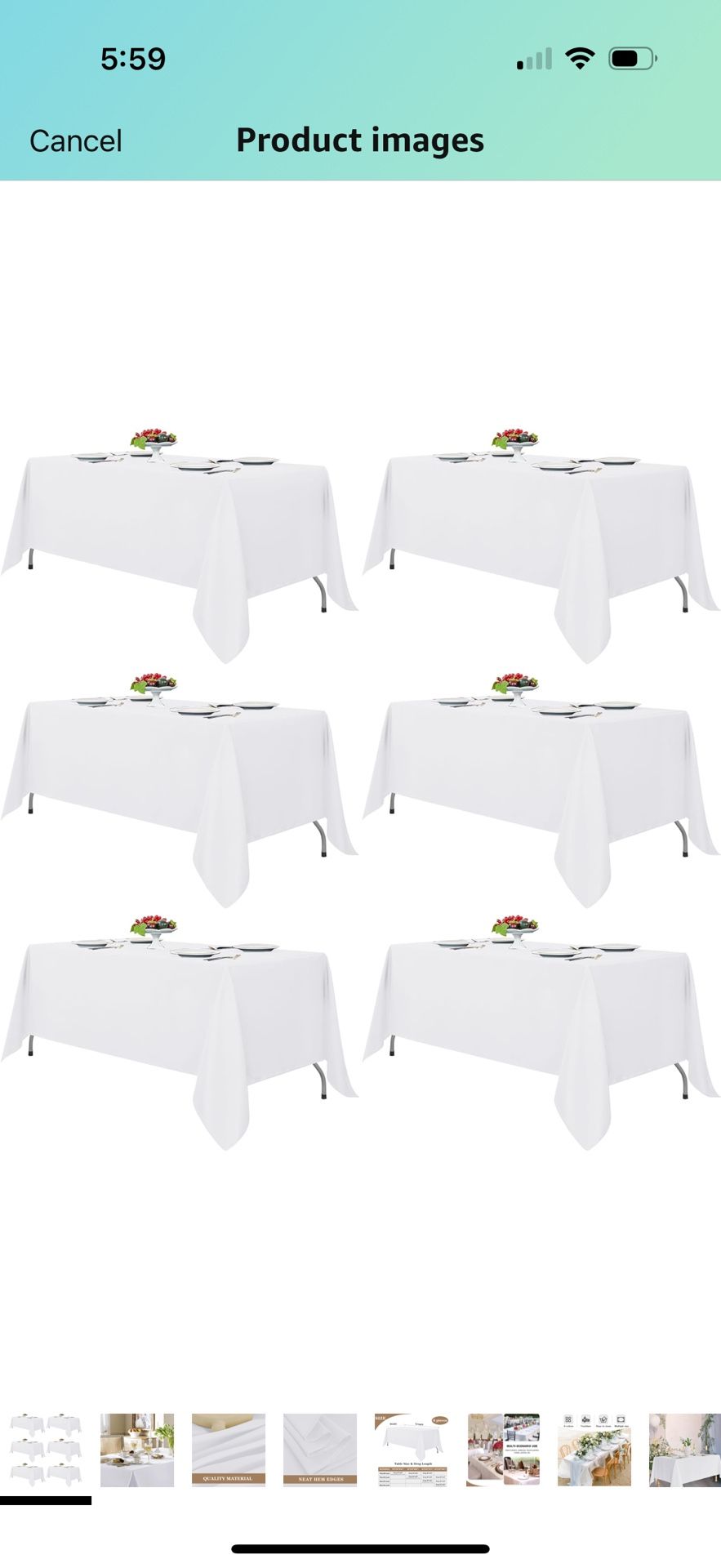 Fitable White Rectangle Tablecloths for 6 Foot Tables, 6 Pack - 70 x 108 Inches - Stain Resistant and Washable Table Clothes, Polyester Fabric Table C