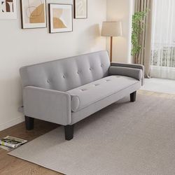 72” Gray Mid-Century Modern Sleeper Sofa / Futon [NEW IN BOX] **Retails for $200+