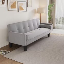 72” Beige  Mid-Century Modern Sleeper Sofa / Futon [NEW IN BOX] **Retails for $200+