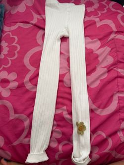 Size 3 t White/Red/Pink  Ribbed Knit Leggings with Flower Detail