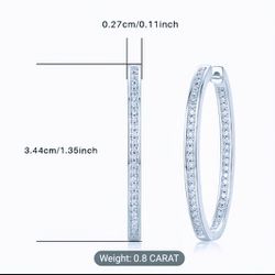 1.35 Inch Hoop Earrings Set In 925 Sterling Silver With 0.8 Carats Moissanite Each Earring
