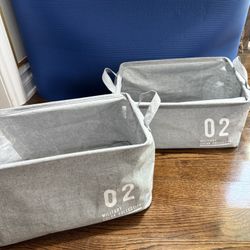Brand New Set of 2 Gray Collapsible Fabric Storage Bins with Handles
