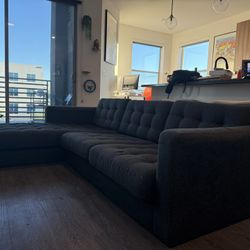 MORABO Sofa with chaise, Gunnared dark gray/wood