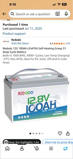 Redodo 12V 100Ah LiFePO4 Self-Heating Battery
