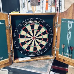 Cork Dart Board And Cabinet