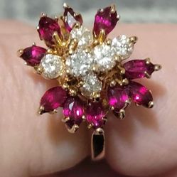 14k Gold Ring With Diamonds and Rubys
