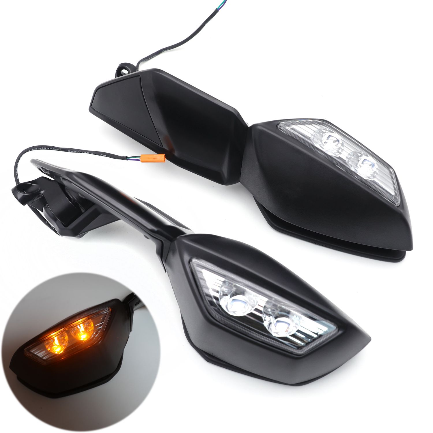 Black Rearview Mirrors LED Turn Signals For Kawasaki Ninja ZX10R 2016-2021 2017 2018 2019 PN: MT252-039-BK