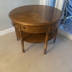 MidCentury Wood Round Accent Table