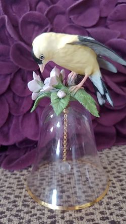 Franklin Mint glass Bell with porcelain yellow bird