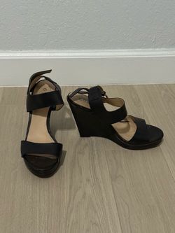 Black Wedge Sandals with Ankle Strap - Women - Size 9