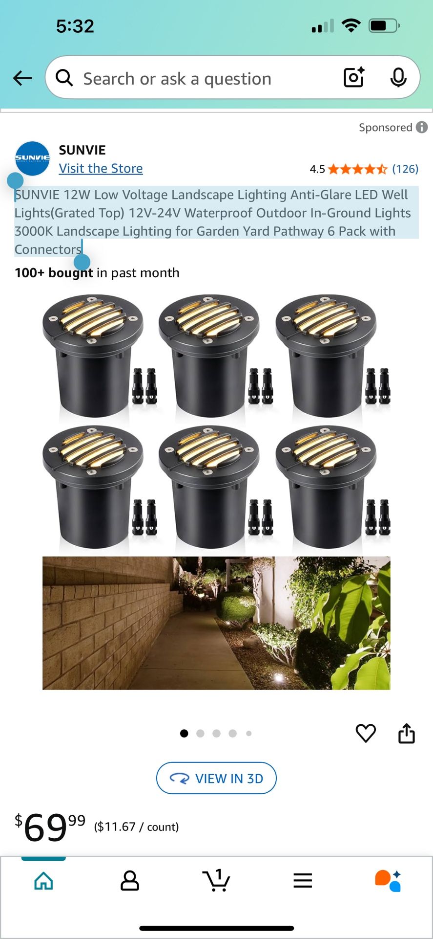 SUNVIE 12W Low Voltage Landscape Lighting Anti-Glare LED Well Lights(Grated Top) 12V-24V Waterproof Outdoor In-Ground Lights 3000K Landscape Lighting