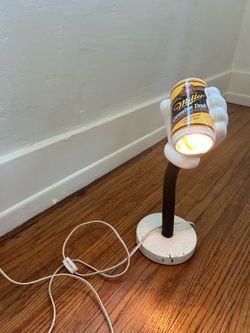 Vintage Miller Genuine Draft Beer MGD Ceramic Hand W/Can Gooseneck Desk Lamp