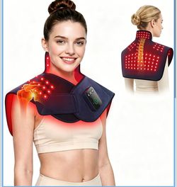 Red Light Therapy for Neck Shoulder, 660nm & 850nm Infrared Light Therapy Wrap, Cordless 5000mAh Rechargeable Light Therapy Pad with Timer & Pulse Mod