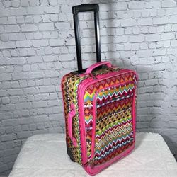 Rockland Geometric Tribal Aztec Colorful Rolling Luggage Suitcase Pink