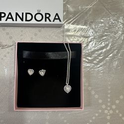 Pandora Heart Pendant Necklace & Earrings 