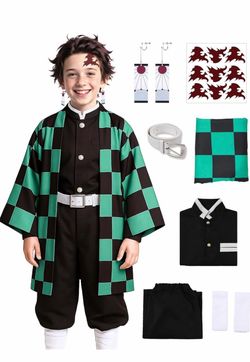 Tanjiro Kamado Kids Cosplay Costume Set Halloween