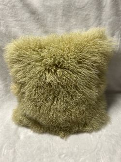 Green West Elm Mongolian fur throw pillow 14.5 X 14.5