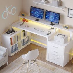 Computer Desk with Cube Shelves and Cabinet