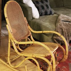 Vintage Bent Wood Bamboo And Cane Rocking Chair