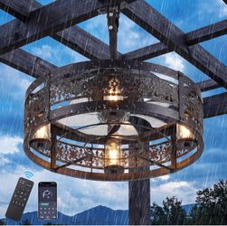 20" Matte Black Outdoor Ceiling Fan with Lights