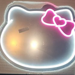 New! Hello Kitty Neon Mirror USB-Powered with Dimmable LED In White With Pink BOW 🩷 