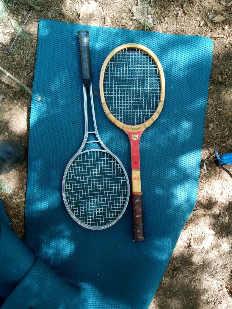 Pair Of Tennis Rackets One Is A Wooden Vintage Sylinder