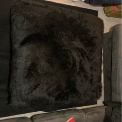 Black Furry Ottoman 