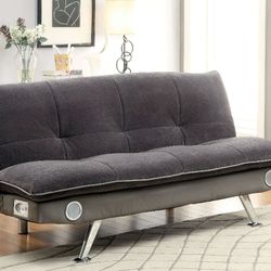 Brand New Gray Futon Sofa Sleeper With Bluetooth Speakers 
