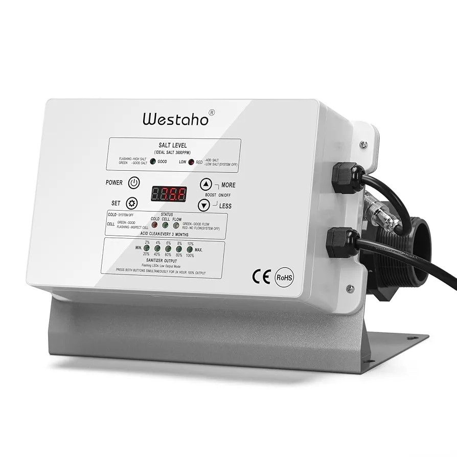 Saltwater Pool System, Westaho Salt Chlorine Generator with USA Titanium Cell for Above Ground Pools Up to 15,000 Gallons, Compatible with Intex Pool,