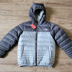 NEW The North Face Boys Reversible Down 550 Fill Rev Jacket Gray Sz M 10/12 NWT