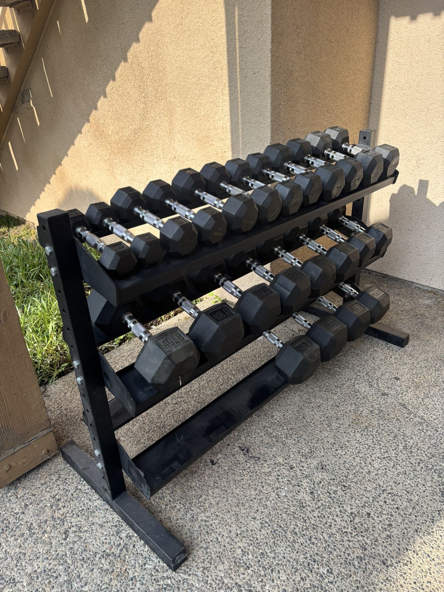 (590 TOTAL WEIGHT) 2x5, 2x8, 2x10, 2x12, 2x15, 2x20, 2x25, 2x30, 2x35, 2x40, 2x45 And 2x50 Lbs (RACK IS INCLUDED) Fits 5-65 Lbs TAKE ALL FOR $520 FIRM