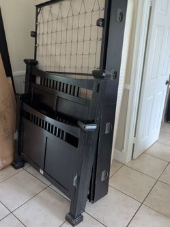 Black Wood Bed Frame with Slat Headboard