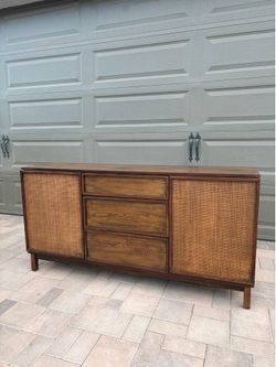 Mid-Century Modern 60” Cane Media Console | Walnut TV Stand / Sideboard
