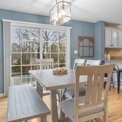Ivory Hardwood Table, Bench,  and Chairs