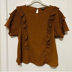 Express Women's Brown Ruffle Blouse Medium