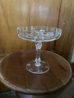 Vintage Glass Footed Dish With Cut Design