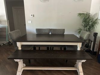 Kitchen table, chairs, bench