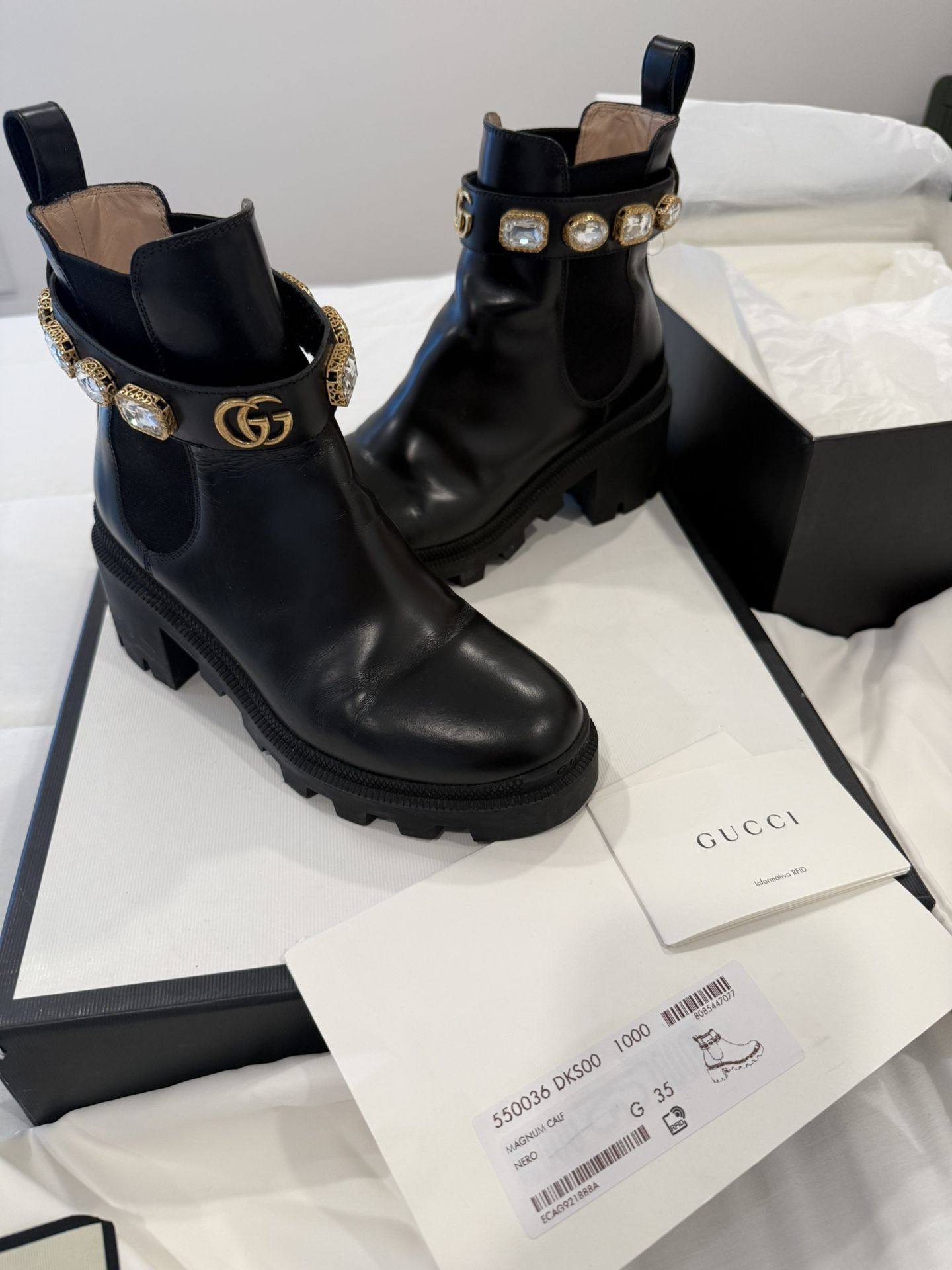 Authentic Gucci Leather Boots with Crystals and GG Logo