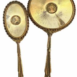 Antique Cameo Gilt Mirror And Brush Set