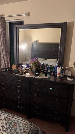Large Dresser with Mirror – Dark Wood Finish