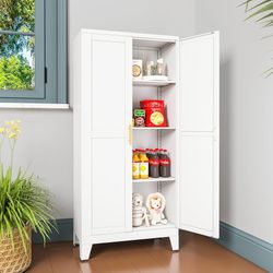 2590a $60 Metal Pantry Cabinet with 2 Doors and Adjustable Shelves, Kitchen Storage cabinets with Gold Handles, Versatile Storage for Laundry/Living